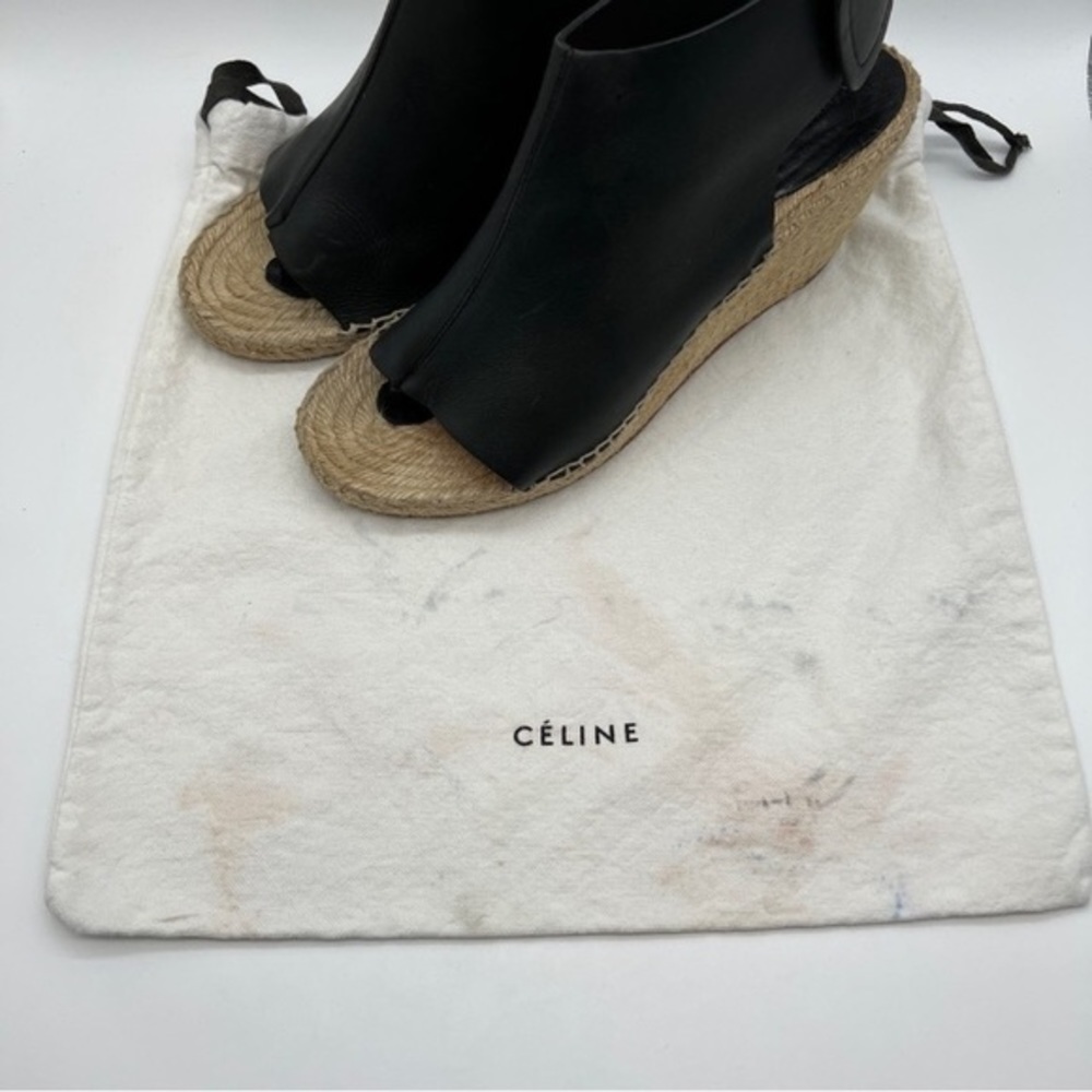 Celine Phoebe black leather espadrilles wedge sandals 11 - Picture 14 of 16